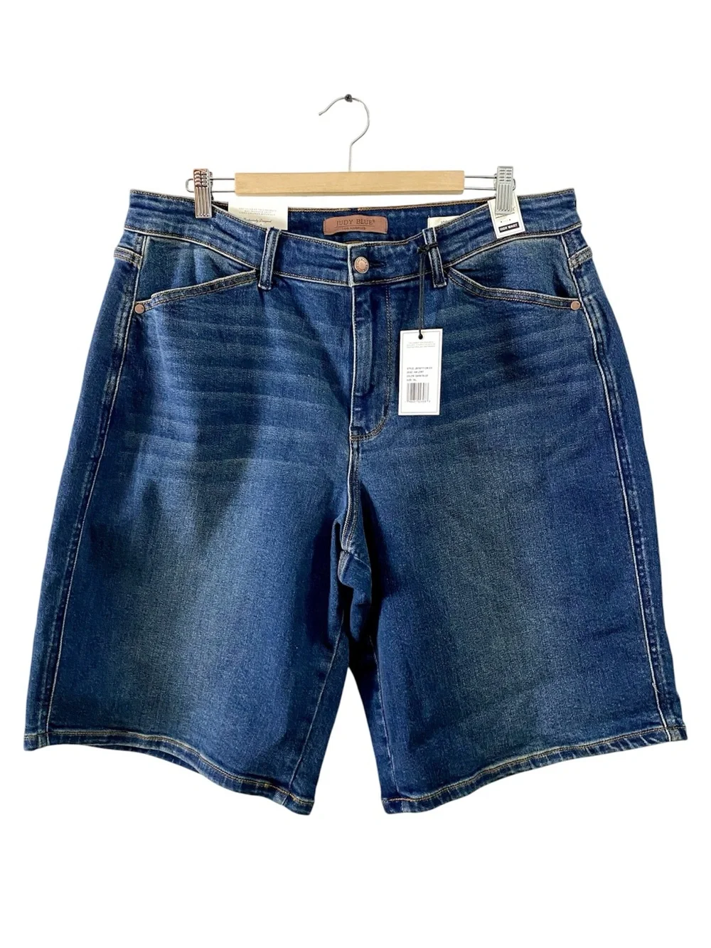 New Judy Blue High Waist Bermuda Long Jean Shorts Jorts 1X Dark Stretch JB152111